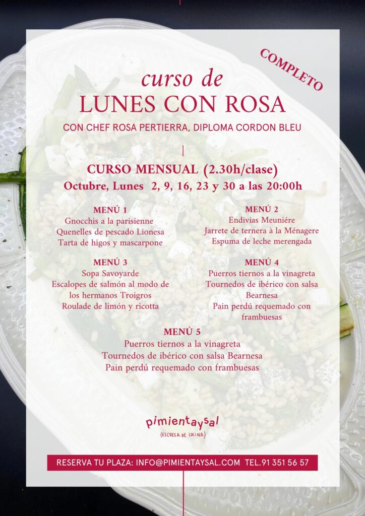 Octubre Lunes con Rosa, Escuela de Cocina Pimienta y Sal